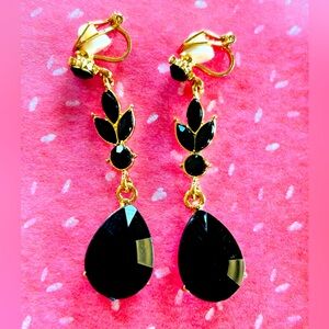 Black leaf drop earrings